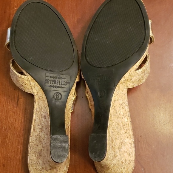 SEYCHELLES Cork Wedge Slide Sandles Tan Gold 6 EUC - Picture 7 of 9